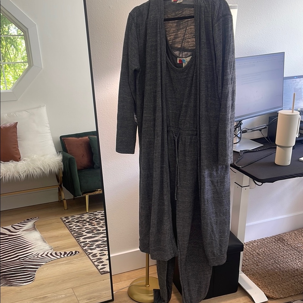 Free People Gray Jumpsuit/Cardigan Set